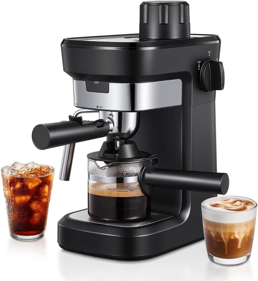 Espresso Machine Koffiemachine Voor Rijke Espresso – Koffiemachine Met Krachtige Extractie Incl. Professioneel Melkopschuimmondstuk Voor Cappuccino & Latte – Compact Premium Design Voor Thuis Barista Koffie