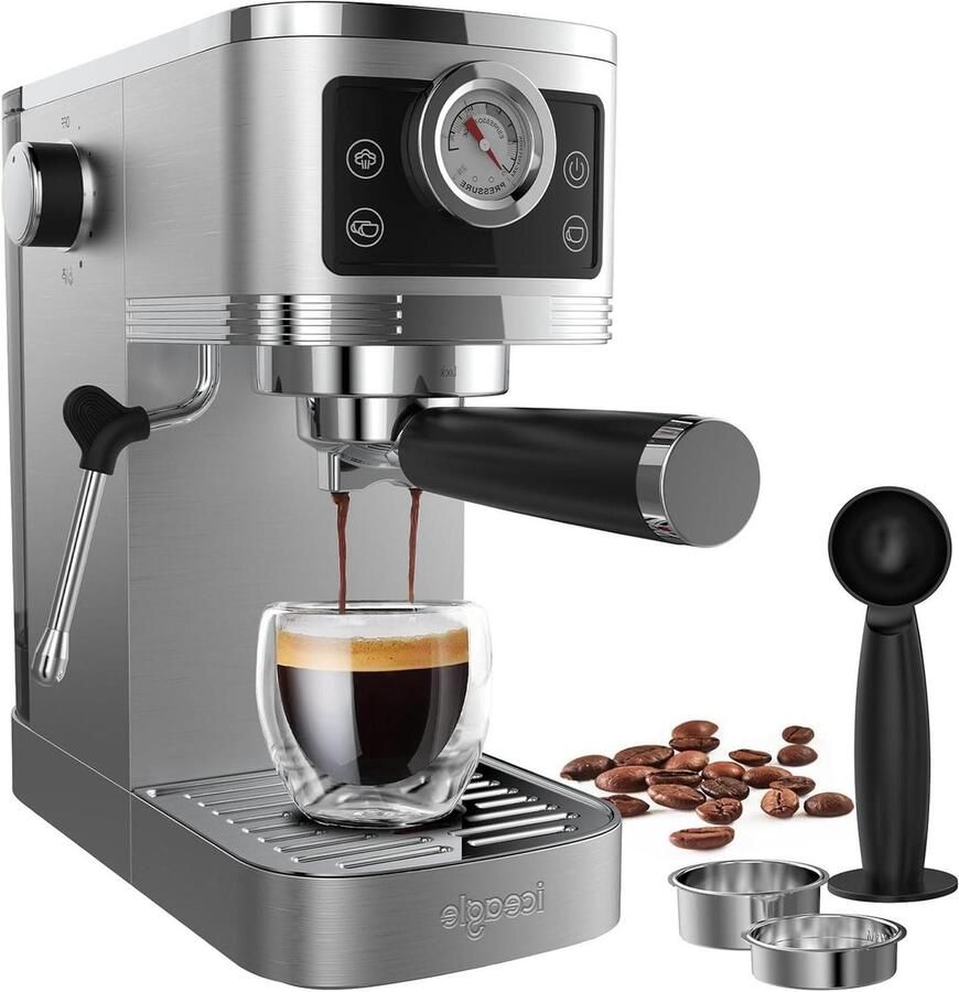 Espresso Machine Koffiezetapparaat Cappuccino Thuis Barista Kwaliteit 20 Bar Italiaanse Pomp 13 Liter Zilver Zwart