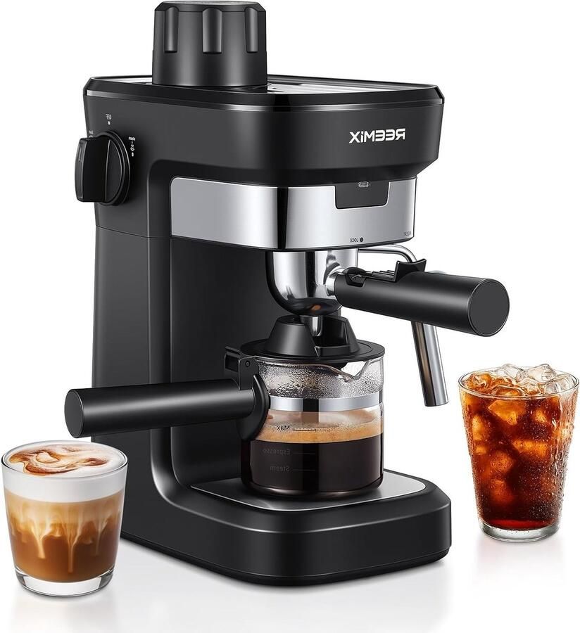 Espresso machine met filterhouder 6 bar roestvrijstalen koffiezetter voor cappuccino latte en macchiato compact en stijlvol ontwerp voor thuisgebruik
