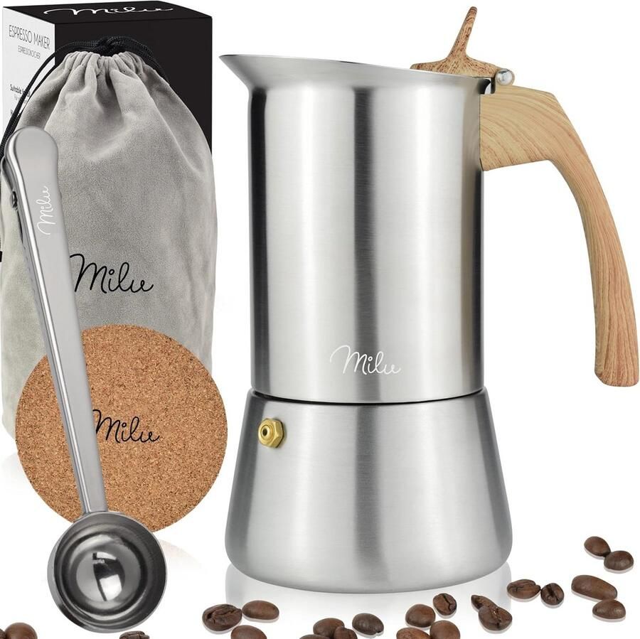 Espresso Machine Moka Pot Espresso Maken Roestvrij Staal 450 ml Houtlook