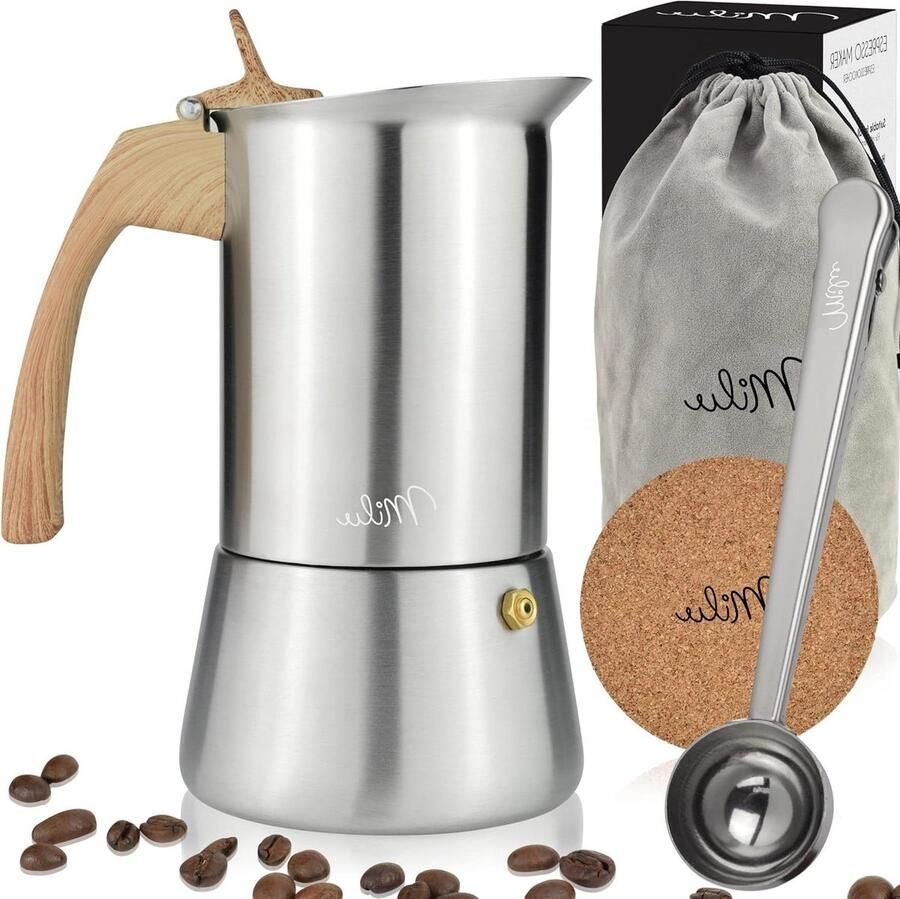 Espresso Machine Moka Pot Koffie Zetten Roestvrij Staal 450 ml Houtlook
