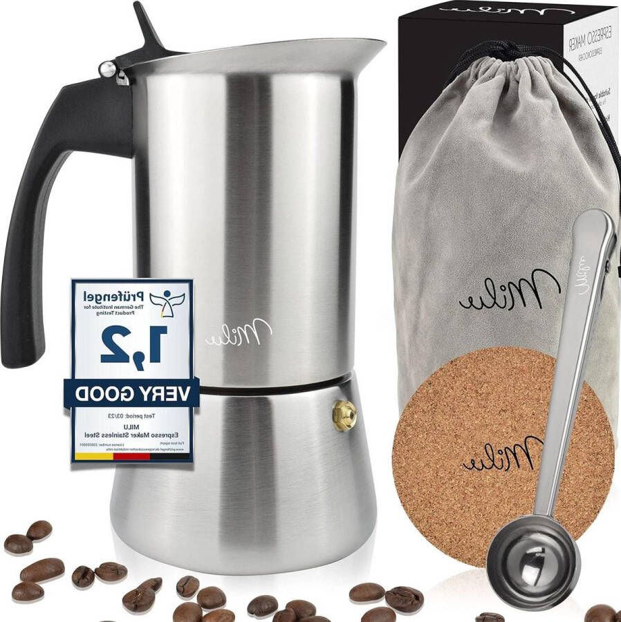 Espresso Maker Inductie 6 9 Beker Roestvrij Staal Stovetop Moka Pot Set met Onderzetter Lepel Borstel