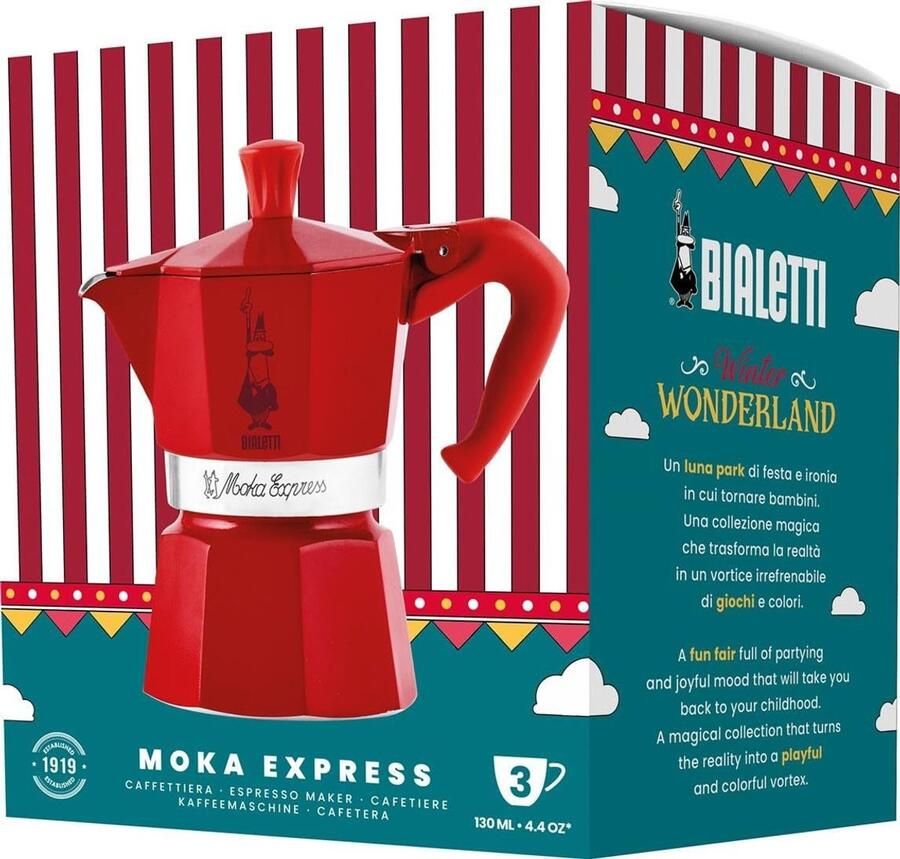 Espresso Maker Koffie Pot Koffie Zetten Italiaans Design 3 Kops Rood Zilver - Foto 2