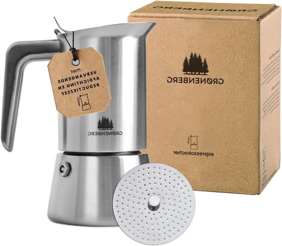 Espresso Maker Inductie Moka Pot Koffiezetapparaat Koffie Zetten Inclusief Reductiezeef 200 ml Roestvrij Staal
