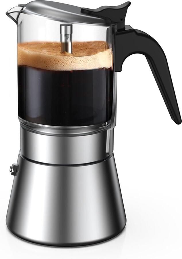 Espresso Maker Koffiezetapparaat Moka Klassiek Koffie Zetten Kristal Glasplaat 240ml 6 Cups Rood