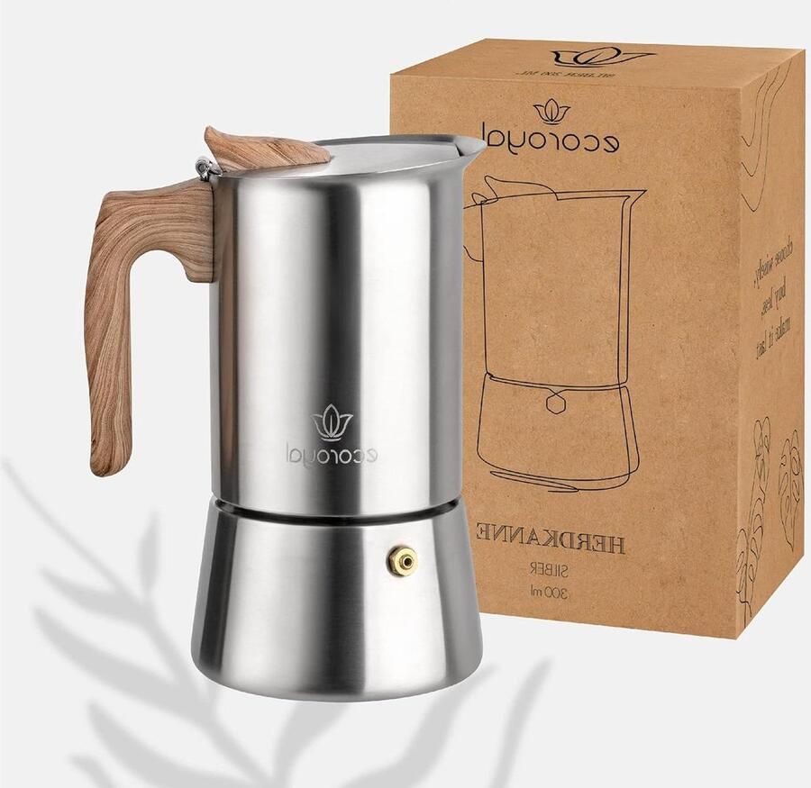 Espresso Maker Moka Pot Koffie Zetten Aluminiumvrij Roestvrij Staal 300 ml Zilverkleurig