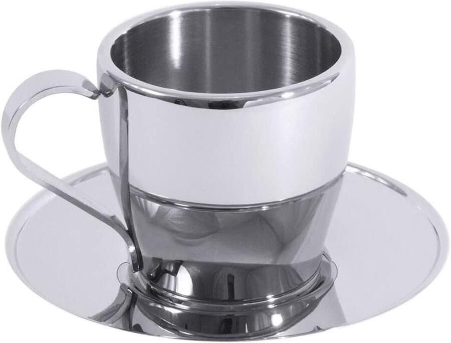 Espresso mokkakop Kop met schotel Genieten van koffie Dubbelwandig ontwerp 80 ml Zilverkleurig