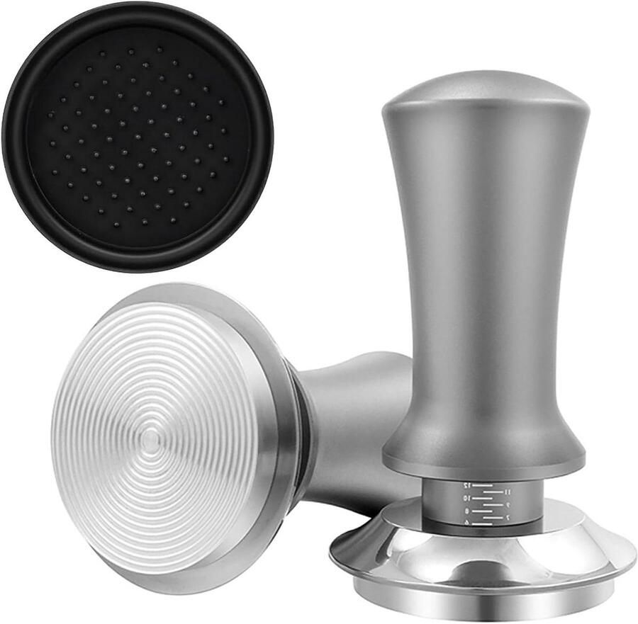 Espresso Sabotage Koffie Tamper Gelijkmatige Druk Veerbelast Ontwerp 53mm Basis Zilver