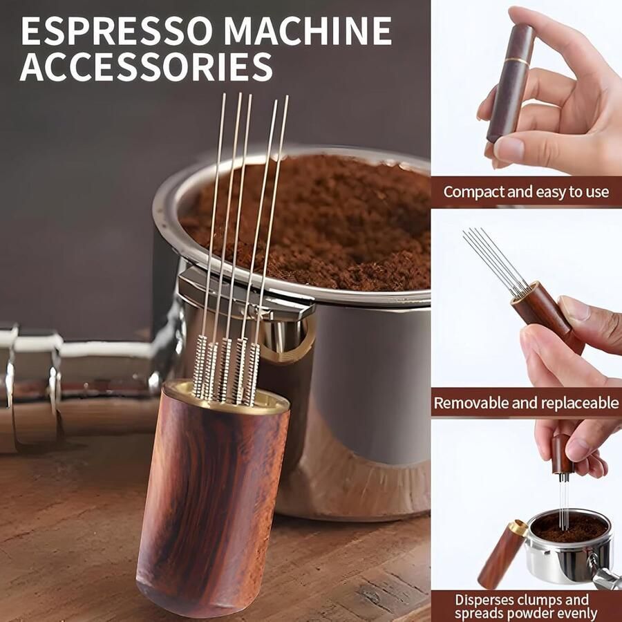 Espresso Sabotage Set Koffie Distributeur Thuis Koffie Zetten Gelijkmatige Drukverdeling 53 54mm Zilver Hout