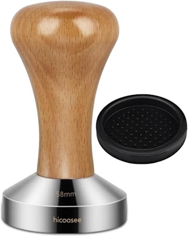 Espresso tamper 58 mm van roestvrij staal met houten handvat – Perfect voor het maken van espresso
