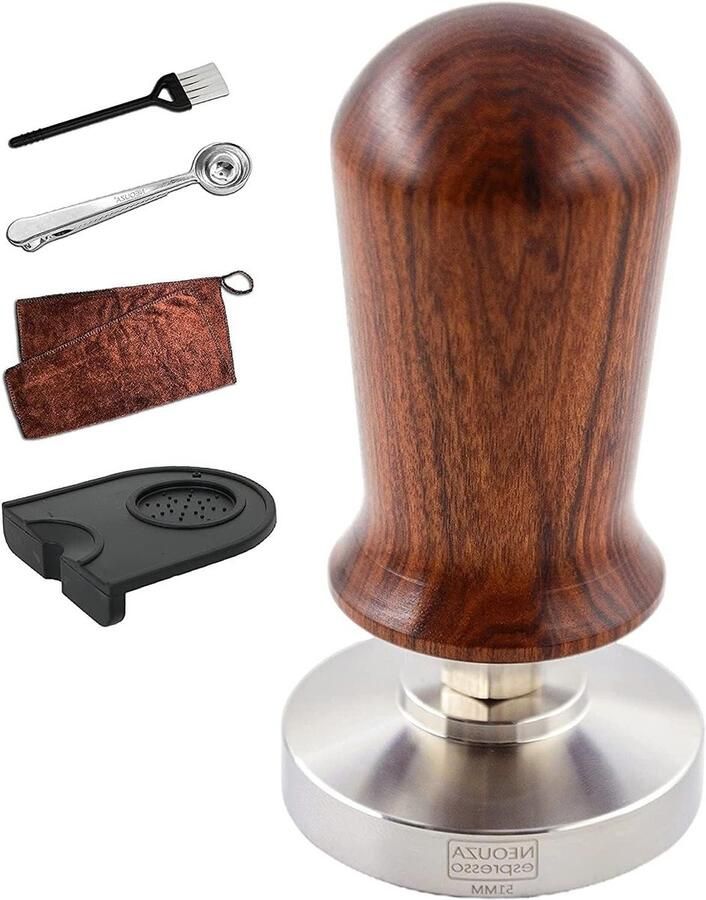 Espresso Tamper Koffie Press Espresso Maken Gekalibreerde Druk 51mm Hout en Zilver