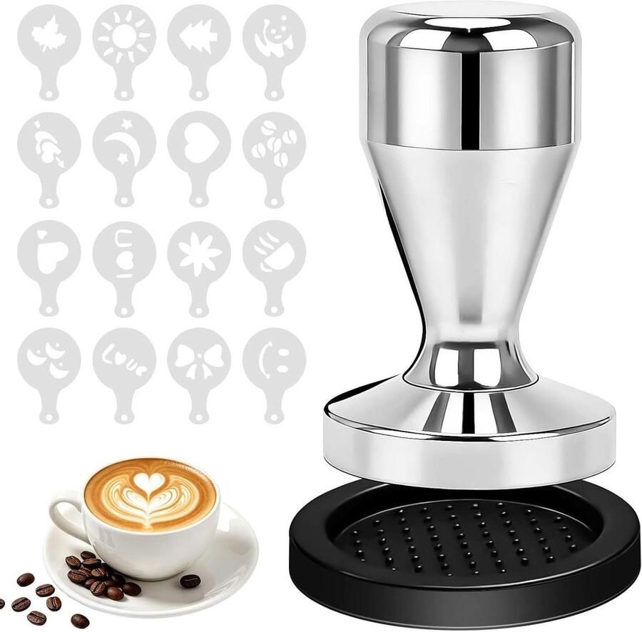 Espresso Tamper Koffiestamper Barista Espresso Bereiden Massief Roestvrij Staal 51 mm Zilver