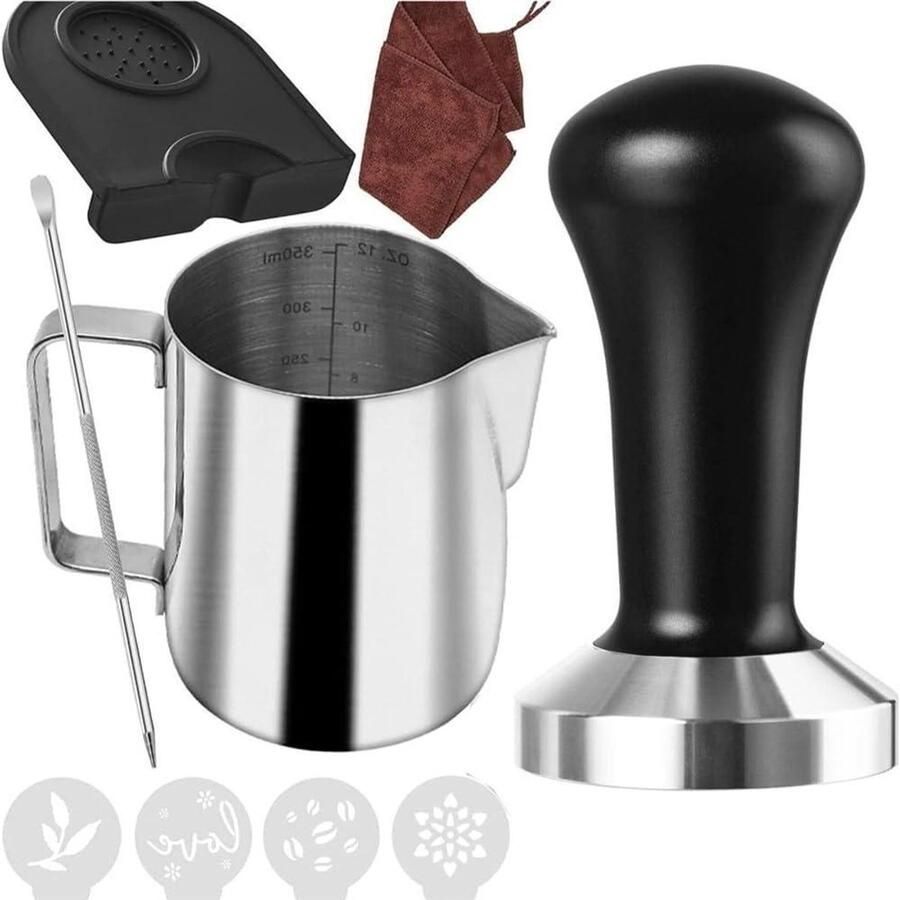 Espresso Tamper Set Barista Gereedschap Koffie Bereiden Gekalibreerde Pers 51mm 58mm Zilver