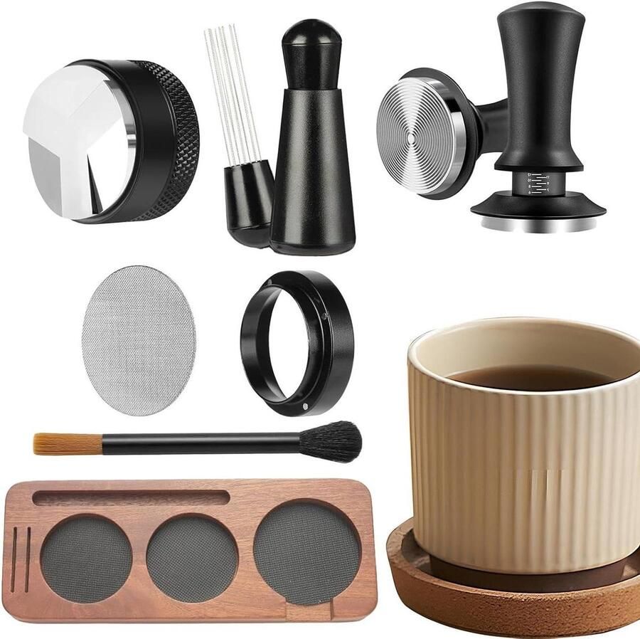 Espresso Tamper Set Koffie Accessoires Espresso Bereiden Compleet Met Distributeur 51 mm Zwart