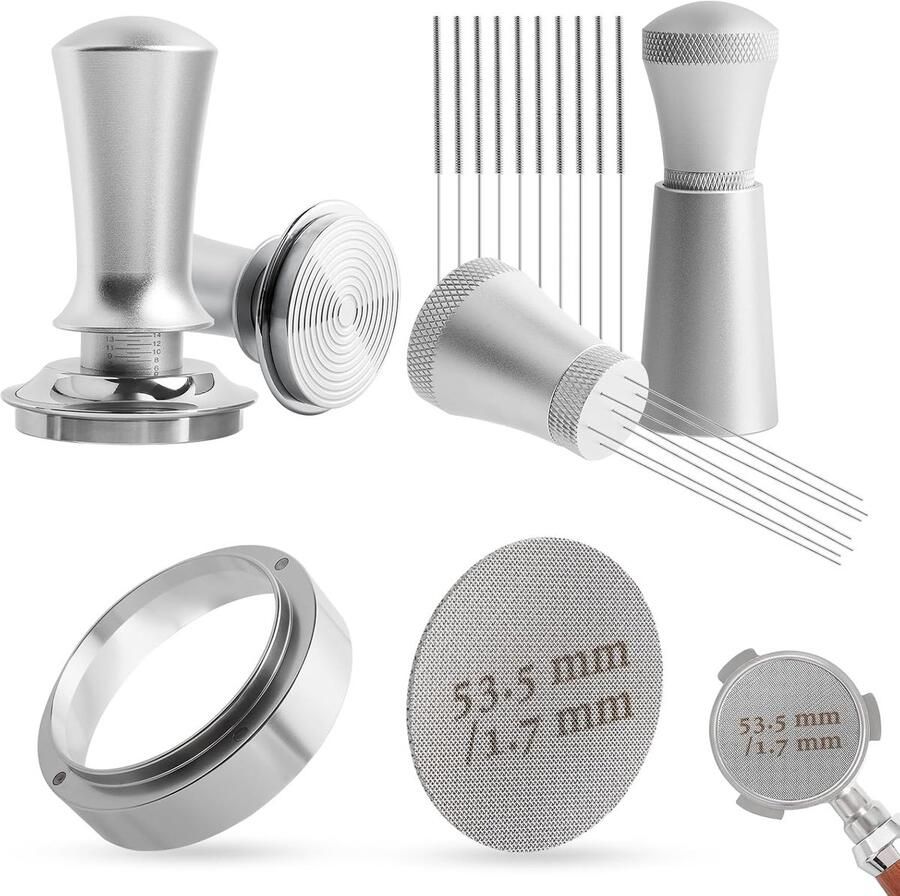 Espresso Tamper Set Koffie Sabotage Espresso Bereiden Veerbelast 54mm Zilver