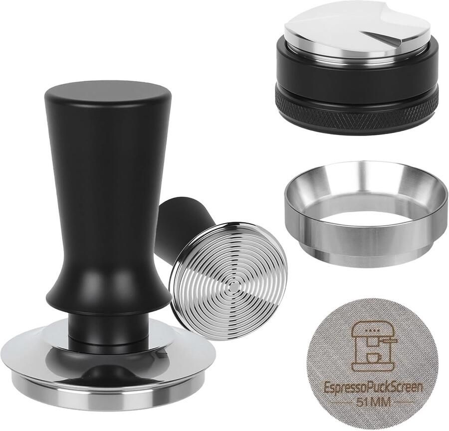 Espresso Tamper Set Koffie Sabotage Perfecte Espresso Veerbelast Verstelbaar 51 mm Zilver