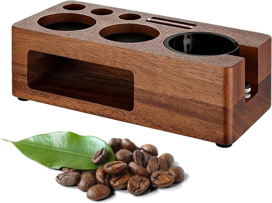 Espresso Tamper Station Koffie Opbergstation Koffie Bereiden Massief Houten Constructie 24 cm Lengte Natuurlijk Hout