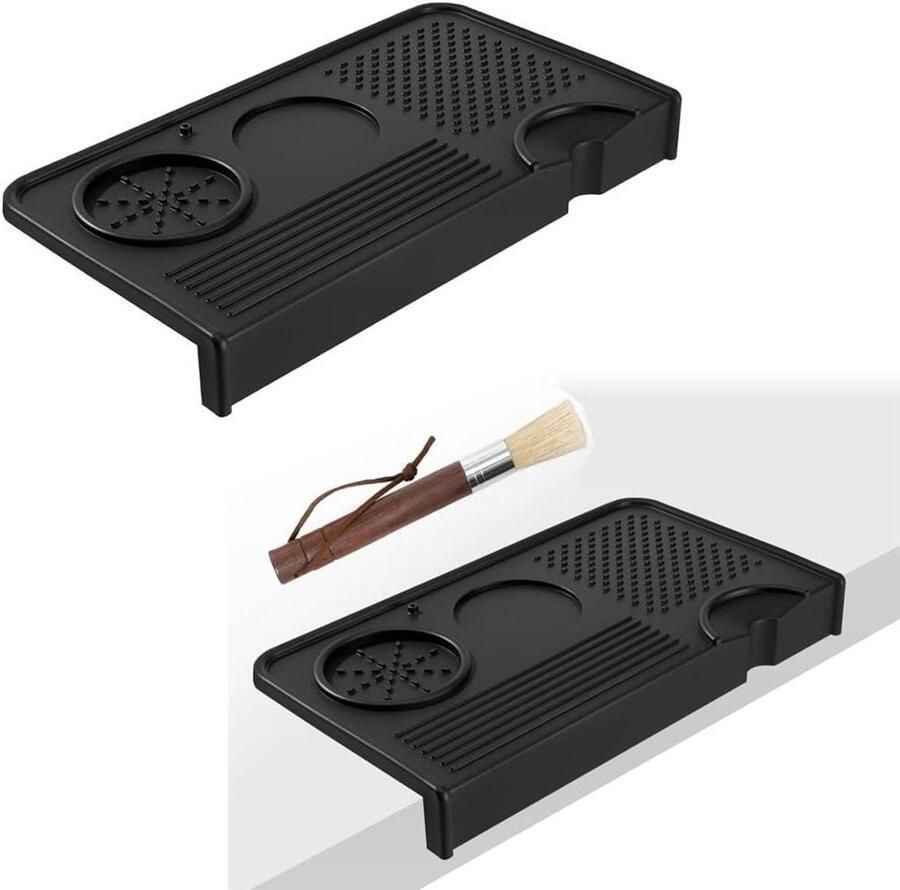 Espresso Tamping Mat Koffie Aanstamp Mat Espresso Bereiding Multi Slot Design 26.5x14 cm Zwart