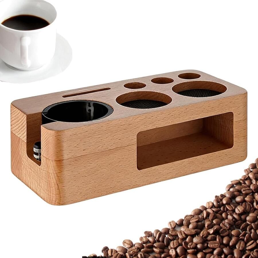 Espresso Tamping Station Koffie Accessoire Houder Koffie Bereiding Duurzame Houten Constructie 24 cm Houtkleur