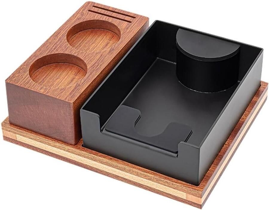 Espresso Tamping Station Koffie Organizer Barista Werkplek 2-in-1 Ontwerp 23 x 22 x 9 cm Houtkleur