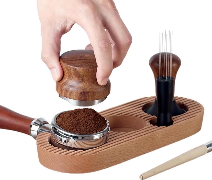 Espresso Tamping Station Koffie Tamperhouder Barista Werkplek Massief Hout 25 cm Natuurlijk Hout