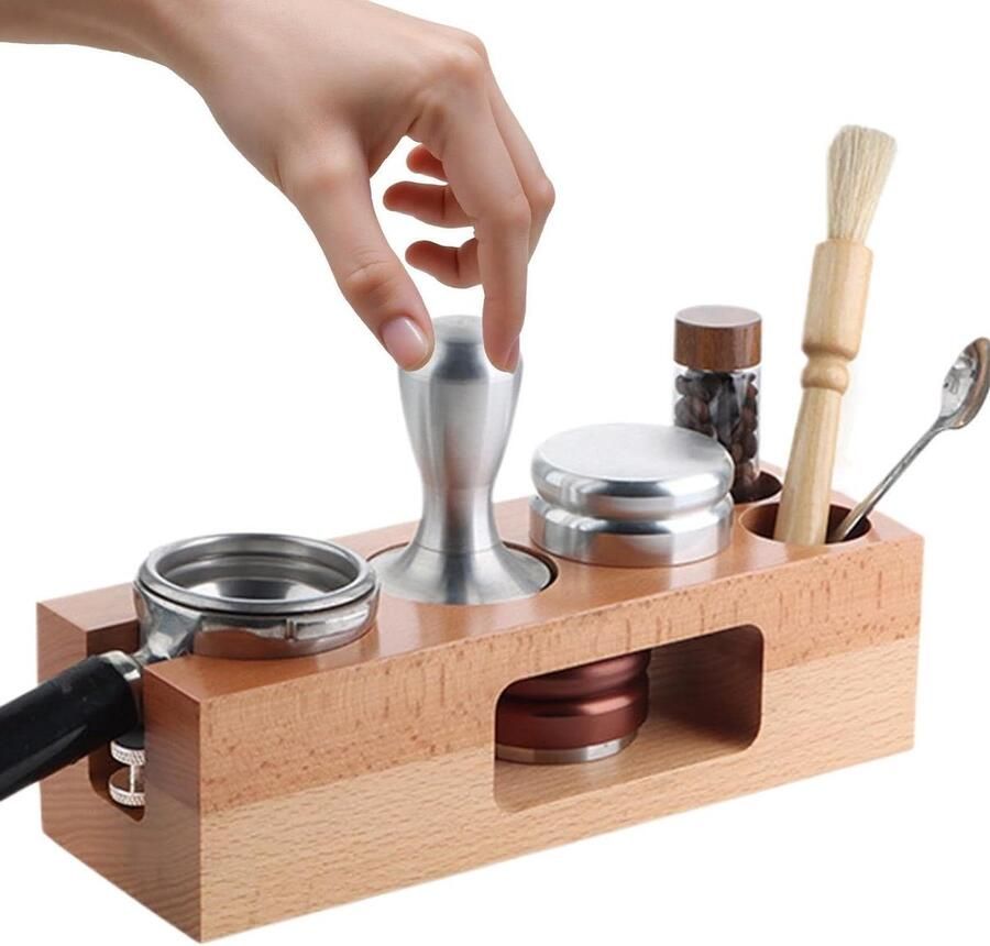Espresso Tamping Station Koffiebar Organizer Koffie Bereiding Houten Natuurlijk Ontwerp 58 mm Natuurlijk Hout