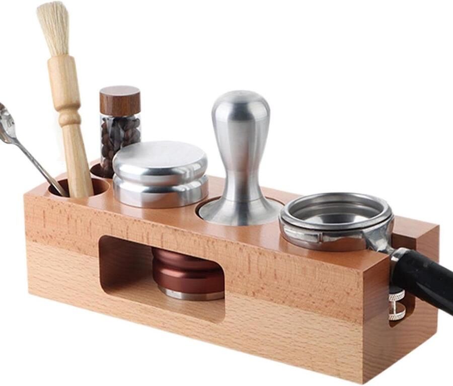 Espresso Tamping Station Koffiebar Organizer Koffie Zetten Multifunctionele Basis 58 millimeter Natuurlijk Hout