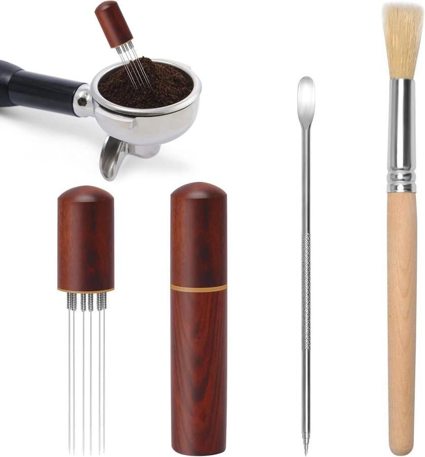 Espresso WDT Tool Koffie Naald Koffie Bereiding Roestvrij Staal 0.4mm Naald Houtkleurig