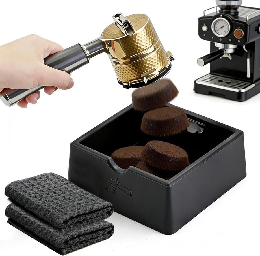 Espresso Whisk Box met Siliconen Koffiezetbakje en 2 Reinigingsdoeken voor Barista's Ideale Koffie Accessoires voor Professionele Espresso Machines Koffiemolen en Koffiebonen