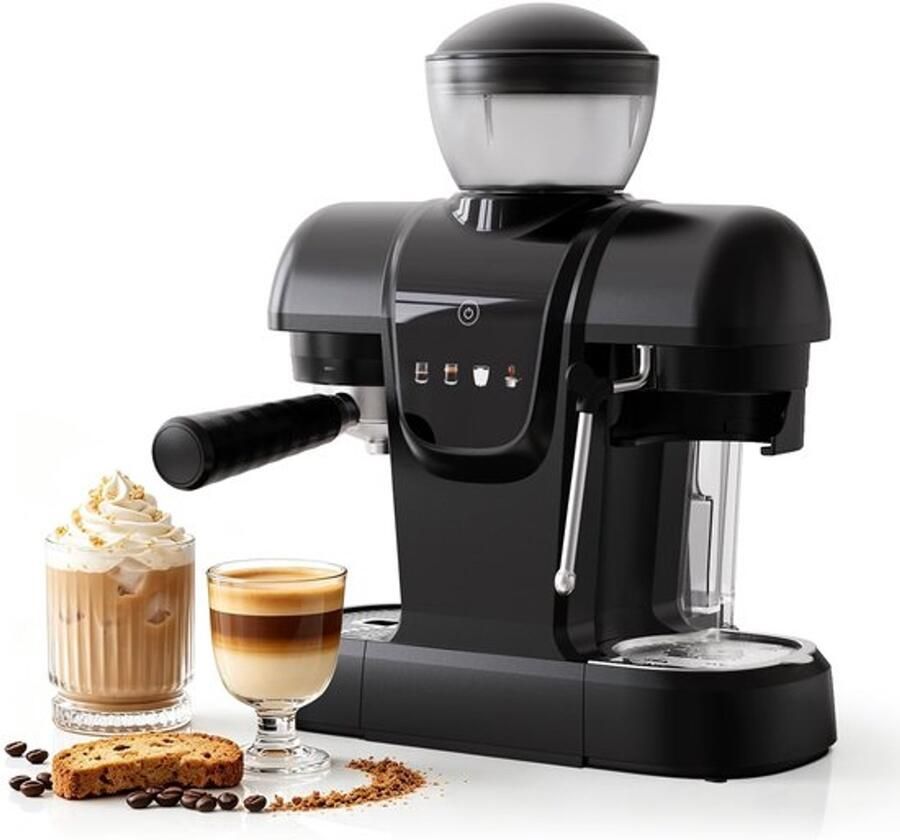 Espressokoffiezetapparaat met maalwerk 19 bar touchscreen melkopschuimer 220 g bonenreservoir 800 ml watertank filterkoffie en espresso combinatie zwart