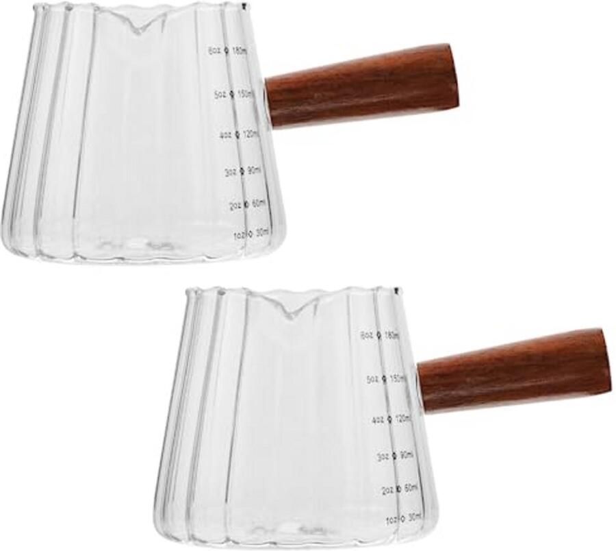 Espressokopjes met houten handvat Dubbele schaal glazen maatbeker voor espresso V-vormige mond 170 ml melkschuimkruik