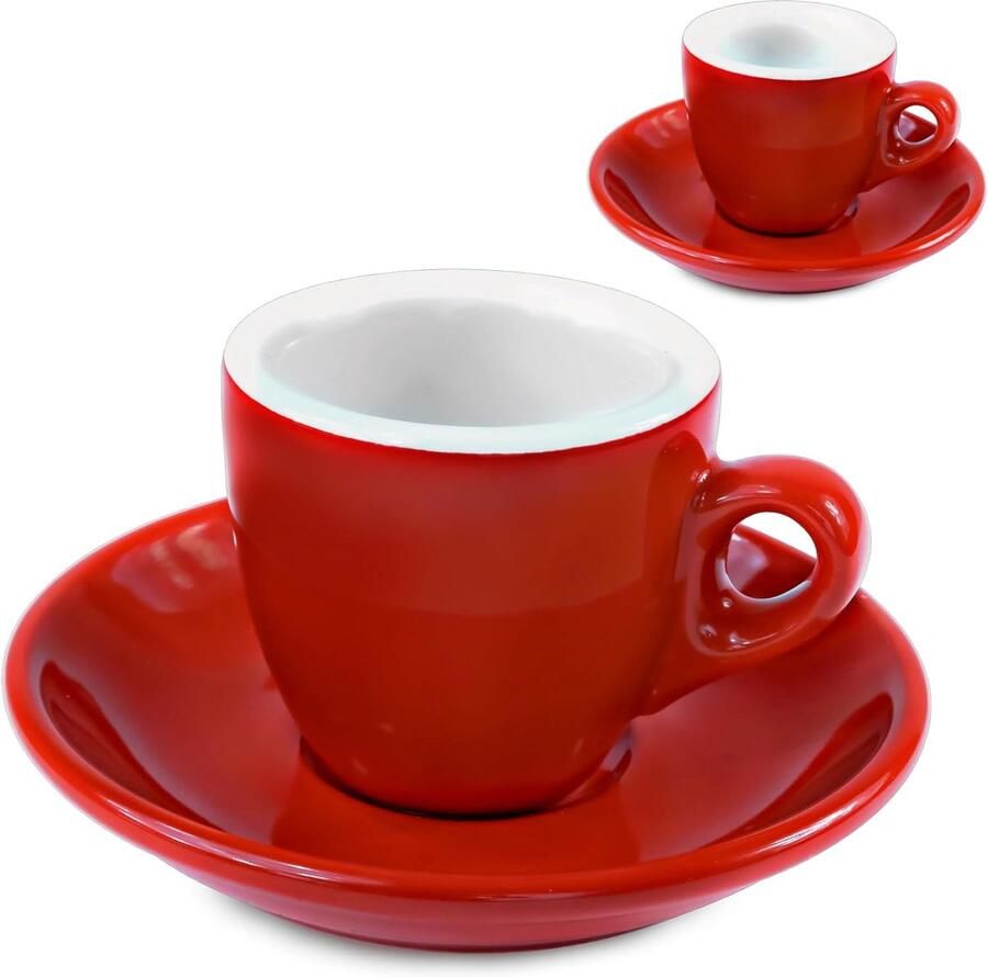 Espressokopjes Set Mokkassen Espresso Genieten Extra Dikwandig Porselein 56 ml Rood Wit