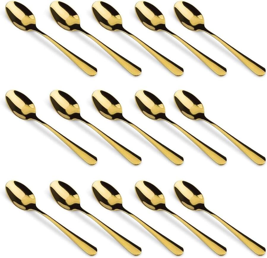 Espressollepels Set Mini lepels Dessert serveren Gladde rand 15 stuks Goud