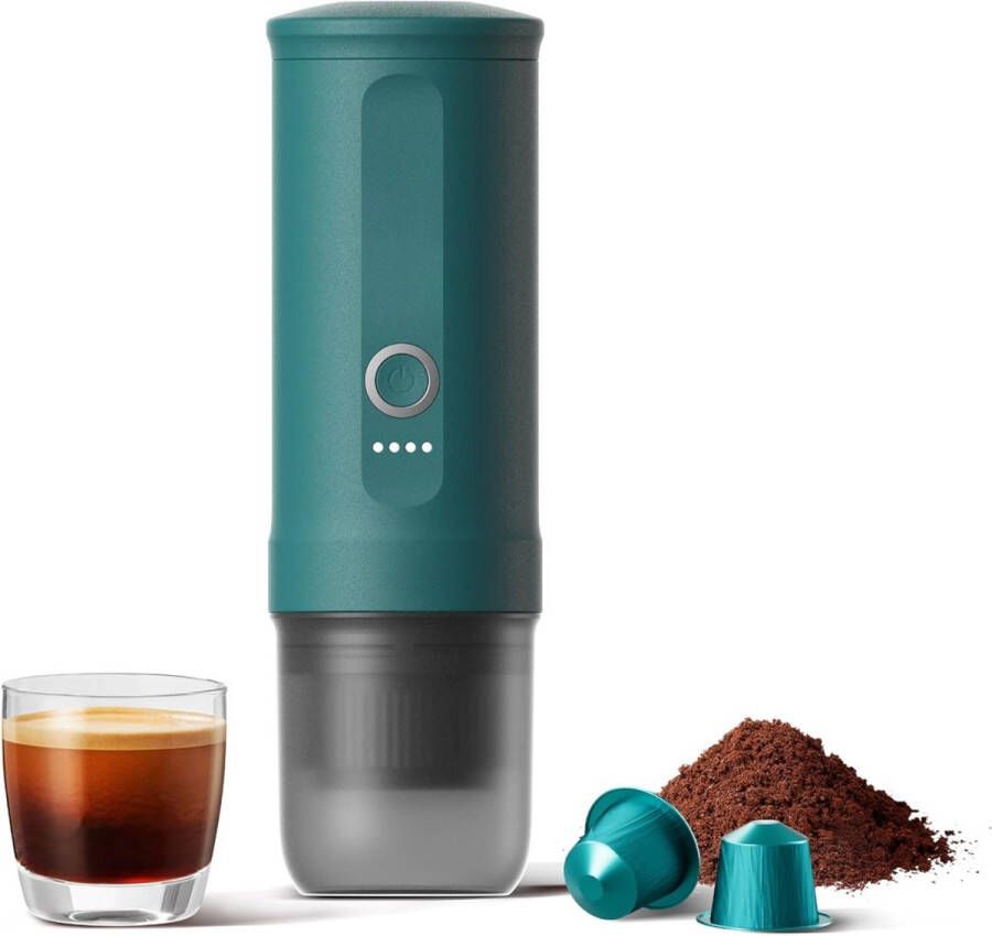 Espressomachine 12V 24V Teal Reisformaat Zelfverwarmend 20 Bar Compact & Handzaam Krachtige Pomp Stijlvol Design Ideaal Voor Onderweg Snel & Efficiënt Geschikt Voor Capsules