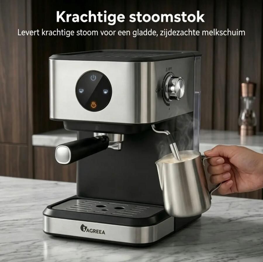 Espressomachine met 20 bar espresso met melkopschuimer en stoom koffiemaker met 50 oz watertank cappuccino- en lattemachine voor thuis roestvrij staal mokverwarmer