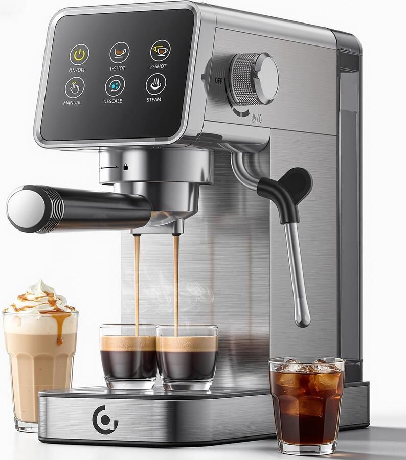 Espressomachine 20 Bar 1350 Watt Vermogen 1 2 Liter Inhoud RVS Melkopschuimer Compact Koffieapparaat