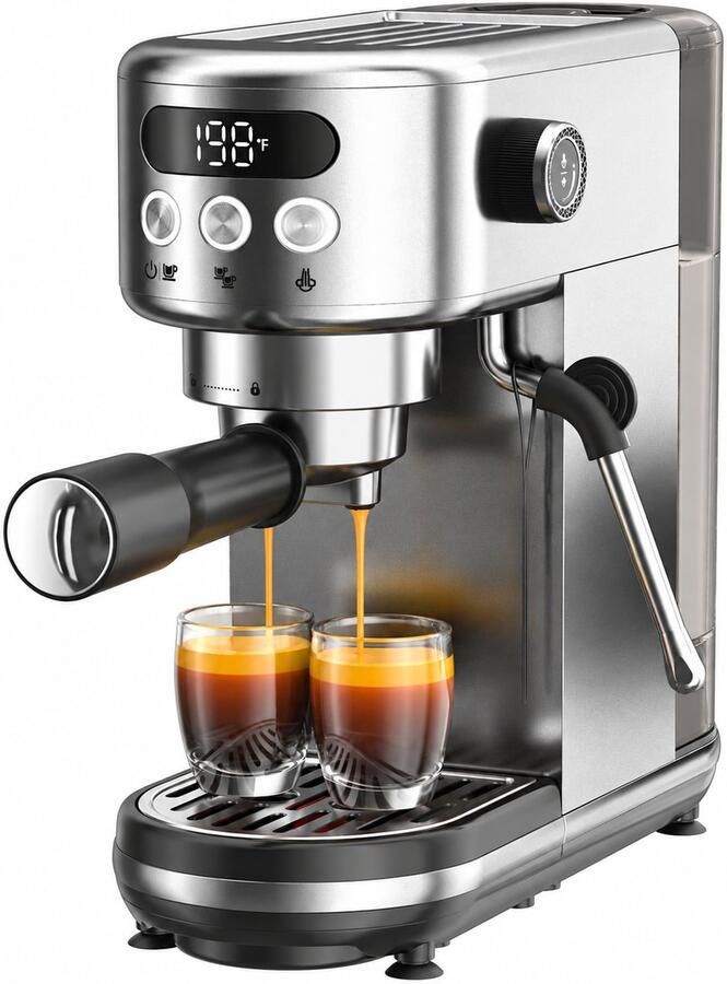 Espressomachine 20 Bar – 1350W Koffiemachine met Melkopschuimer – 1 3L Waterreservoir – RVS