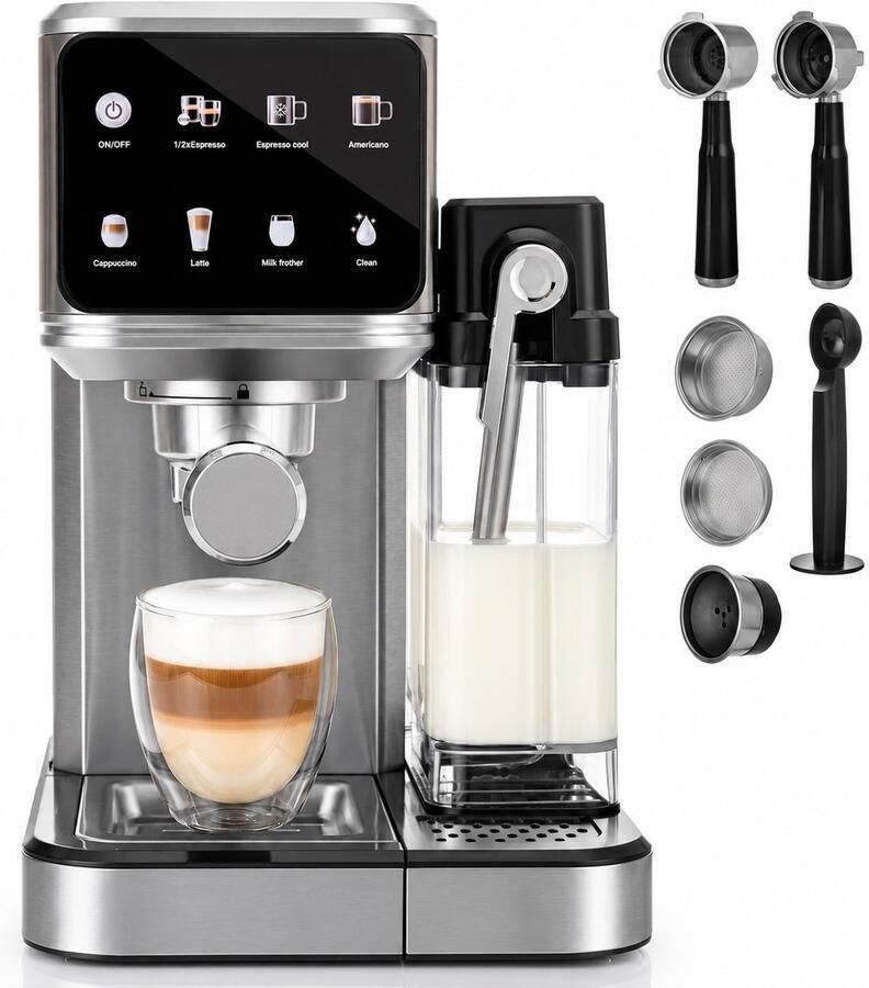 Espressomachine – 20 Bar – 2-in-1 Gemalen Koffie en Capsules – Automatische Melkopschuimer – 1350 W – 1 2 L