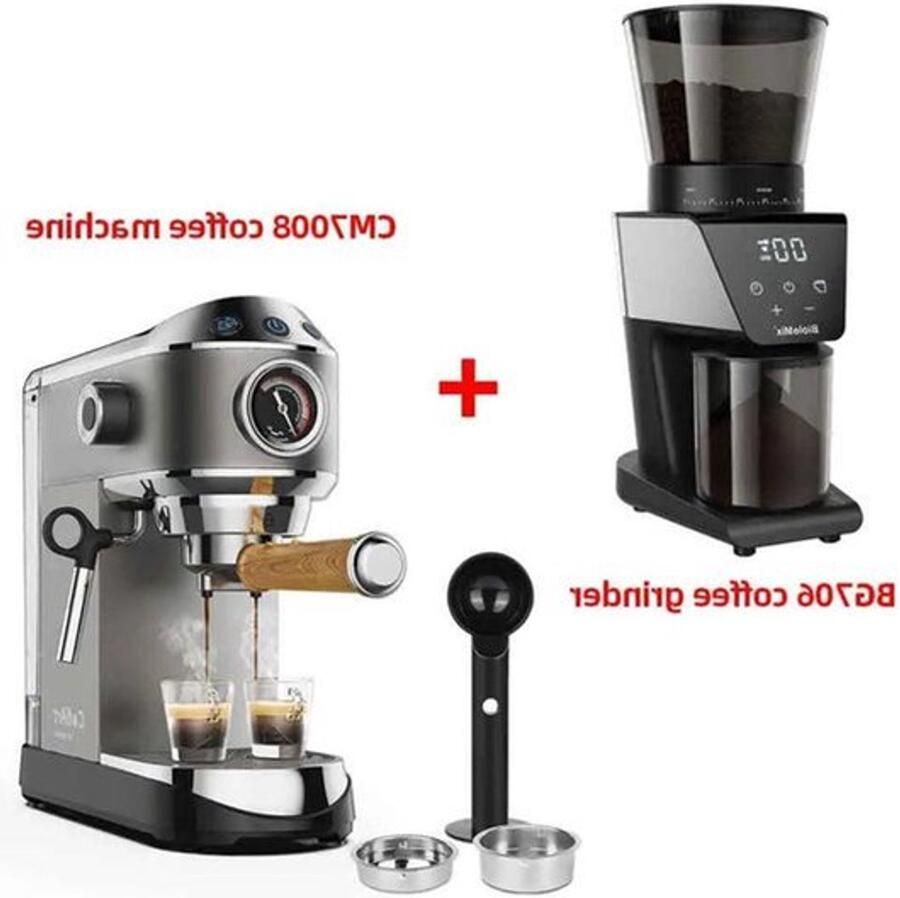 Espressomachine – 20 Bar – Compact Koffiezetapparaat Semi-Automatisch 1.1L Gemalen Koffie – RVS Heetwaterfunctie -Voor Espresso Cappuccino Latte en Mocha Koffiemolen