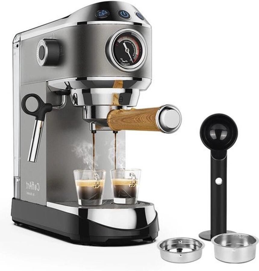 Espressomachine – 20 Bar – Compact Koffiezetapparaat Semi-Automatisch 1.1L Gemalen Koffie – RVS Heetwaterfunctie -Voor Espresso Cappuccino Latte en Mocha
