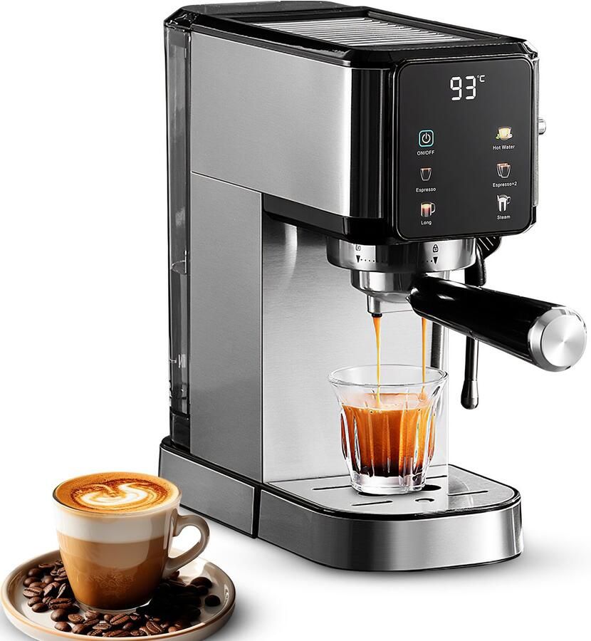 Espressomachine 20 Bar Hogedruk 1450 W Vermogen 1 Liter Watertank Roestvrij Staal Touchscreen Bediening
