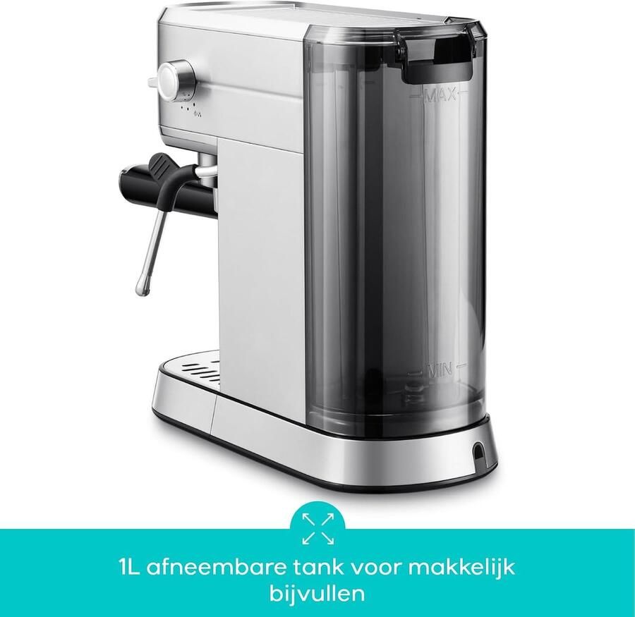Espressomachine – 20 Bar – Melkopschuimer – Compact RVS Design – 1L Waterreservoir – PID Thermoblock