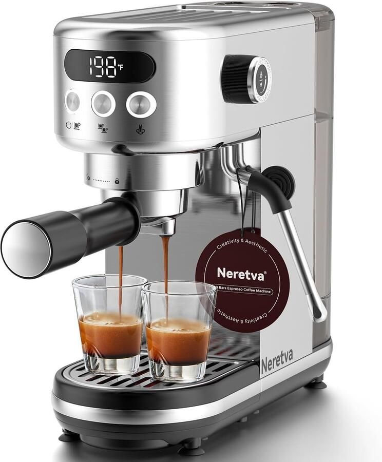 Espressomachine 20 Bar – Compact Koffiezetapparaat met Melkopschuimer – 1 3L Waterreservoir – RVS