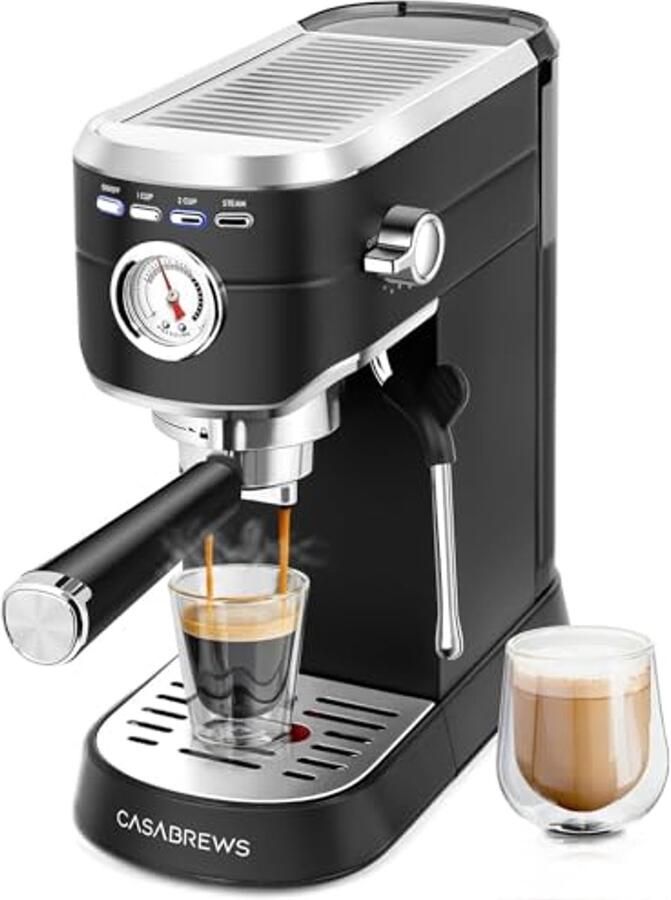 Espressomachine 20 Bar – Met Melkopschuimer & Drukmeter – 1L Waterreservoir – 1350W RVS