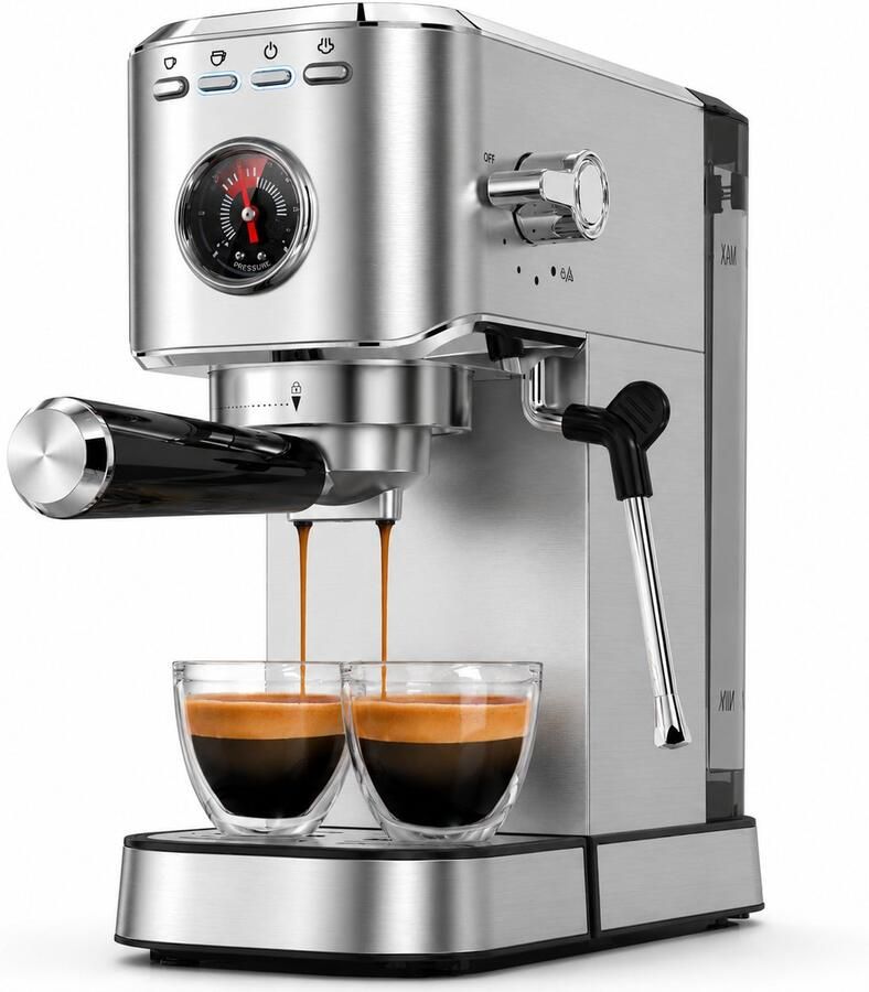 Espressomachine 20 Bar – Met Melkopschuimer & Manometer – Kopjeswarmer – 1 L Waterreservoir
