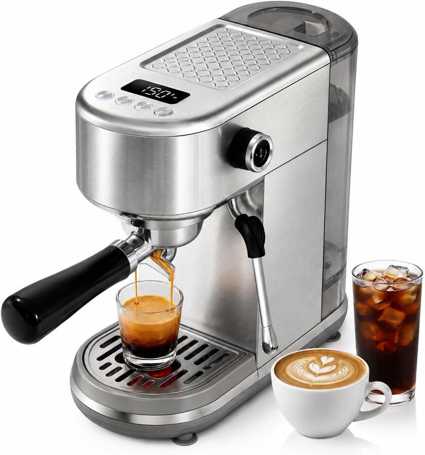 Espressomachine 20 Bar met Stoompijp – Programmeerbaar LED Display 1 3 L Waterreservoir en RVS Behuizing