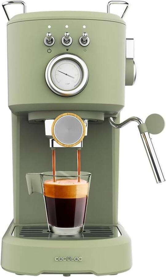 Espressomachine 20 Bar – Retro Pistonmachine met Melkopschuimer – Drukmeter – 1 25L – 1100W – Groen