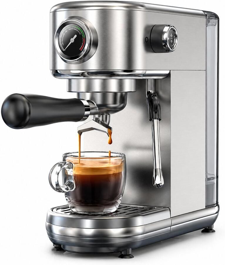 Espressomachine 20 Bar – Semi-Automatisch Koffiezetapparaat – Instelbare Temperatuur – 1 3 L RVS