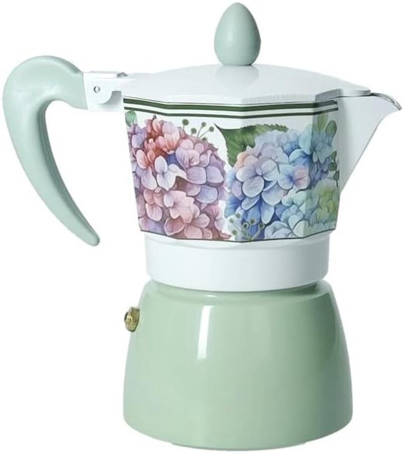 Espressomachine 3 kopjes Mokkapot Koffie Zetten Bloemendesign Diameter 15cm Groen