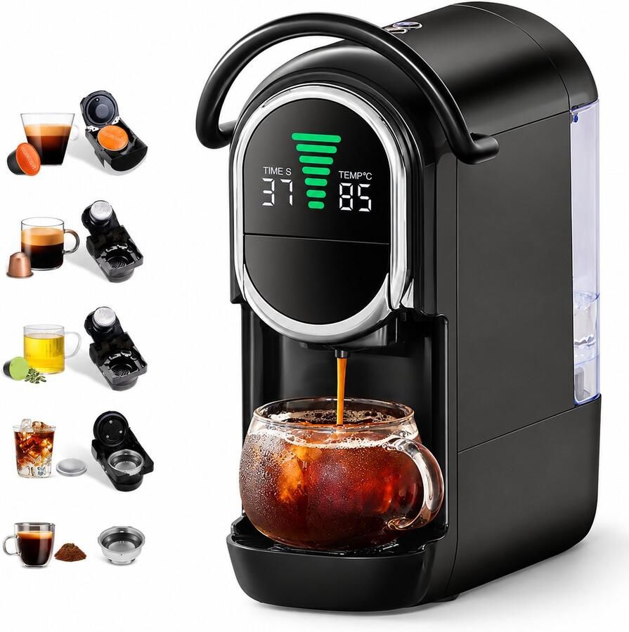 Espressomachine 4-in-1 – 19 Bar – Warm en Koud Koffiezetten – Instelbare Temperatuur – 600 ml – Zwart